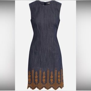Adam Lippes Denim Embroidered
Hem Sheath Dress